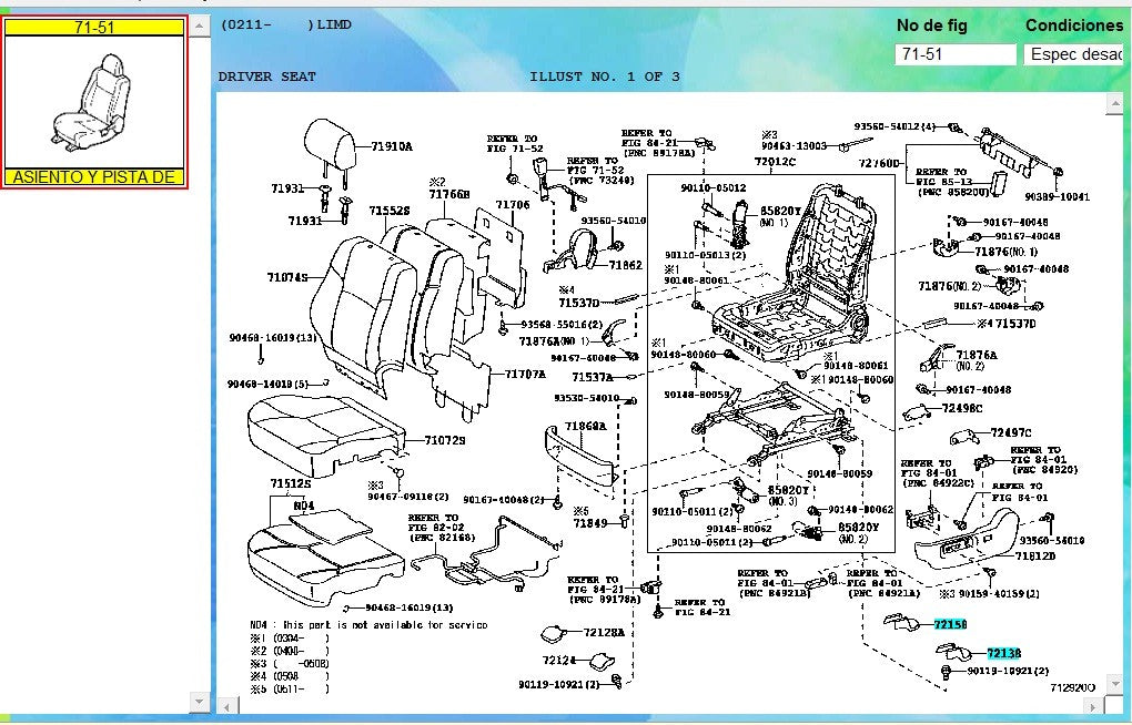 Tapa Trasera Riel Derecho Asiento Copiloto Original para 4runner