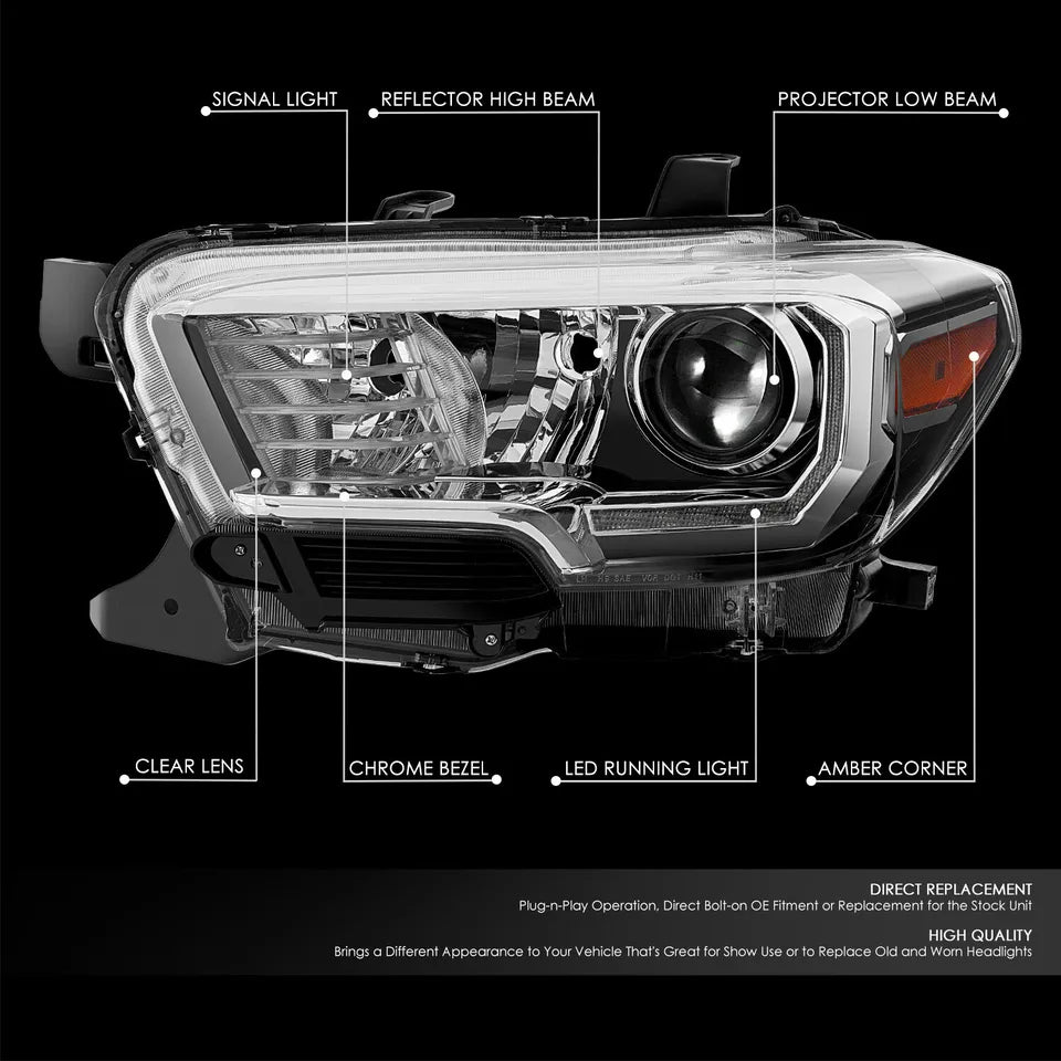 Faro izquierdo generico para tacoma 16-23 sr sr5 trd (fondo negro)